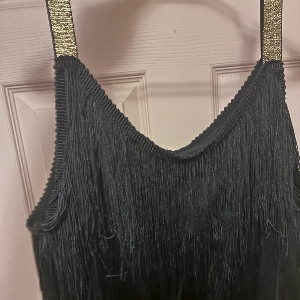 Elegant Black Fringe Midi Dress